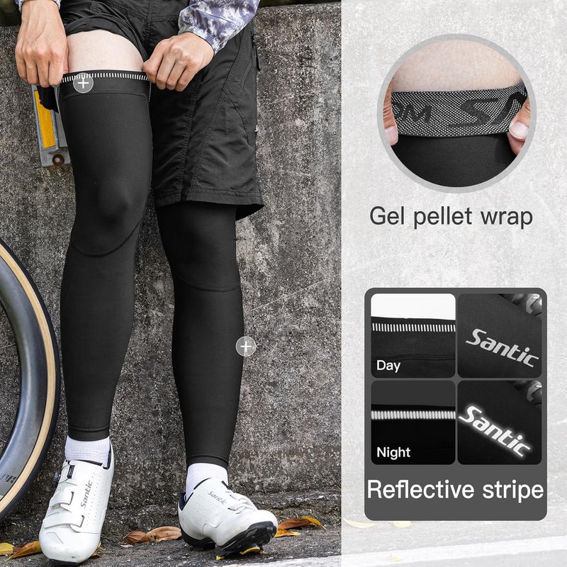 Santic Cycling Leg Warmers Unisex Thermal Knee Warmers Winter Fleece Biking Leg Warmers Compression Anti-Slip with UPF - Image 4